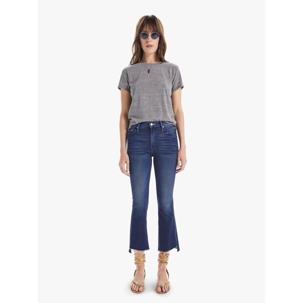 Mother The Insider Crop Step Fray Jeans Tongue & Chic Wash Indigo Blue 31